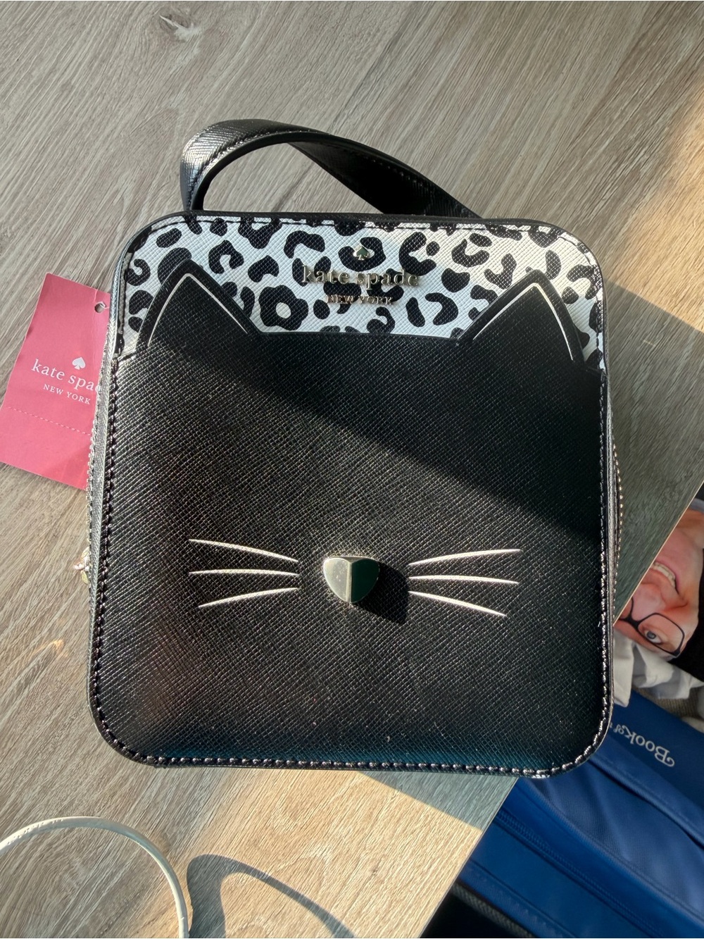 Kate Spade NWT Daisy Vanity Meow Cat Handbag - Leather Crossbody Black Bag